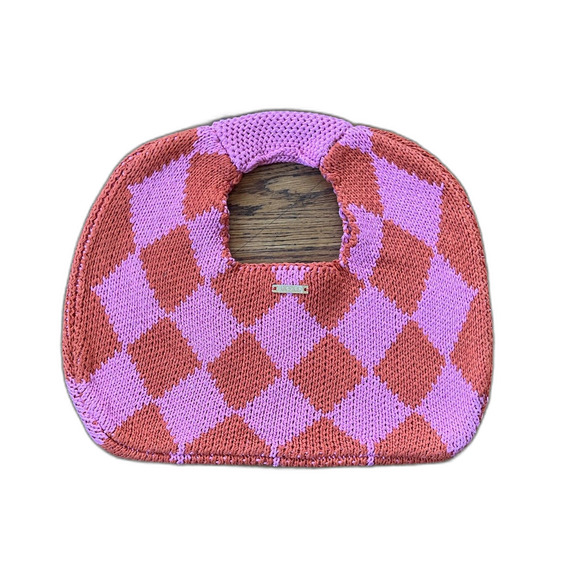 KOPARI Pink Red Harlequin Y2K Knit Handbag Tote Women's Size Small - Picture 2 of 6
